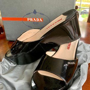 Prada Black Patent Platform Sandals-37.5/7.5-8